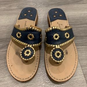 Jack Rogers Navy and Gold Sandals